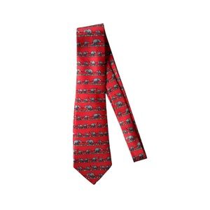 Hermès Only Red and Gray Elephant Pattern Tie
